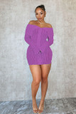 One line lapel tight wave patterned long sleeved dress