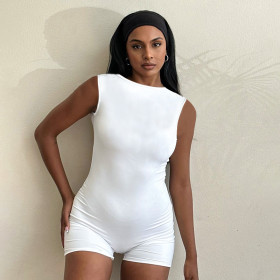 Spliced sleeveless open back jumpsuit shorts