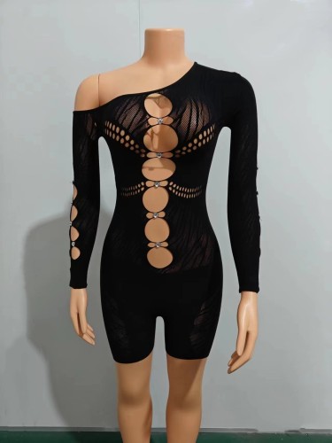 Fun hollow out perspective mesh clothing sexy high elastic jumpsuit