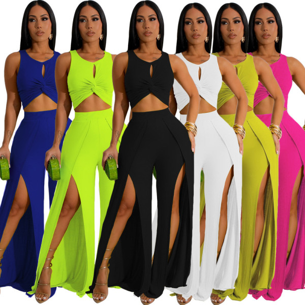 Split vest wide leg pants two-piece set