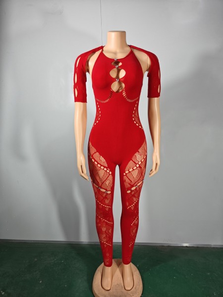 Wearing a tight and seductive one-piece pajama with a seductive and playful uniform