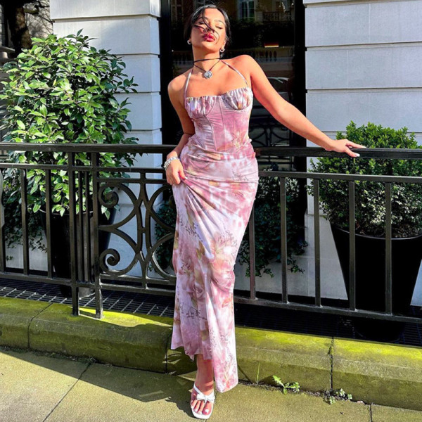 Wrap chest and hang neck slender dress