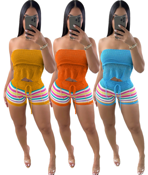 Women's sweater backless top tassel knit set