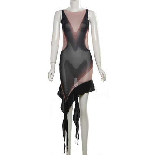 Perspective slim fit irregular sleeveless dress
