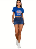 Elastic denim mini skirt (with belt)