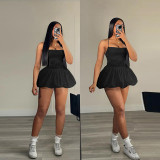Bra lace up patchwork bubble cute short skirt dress