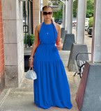 Women's dress with suspender and sleeveless sexy leaky back long skirt