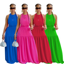 Women's dress with suspender and sleeveless sexy leaky back long skirt Women's dress with suspender and sleeveless sexy leaky back long skirt