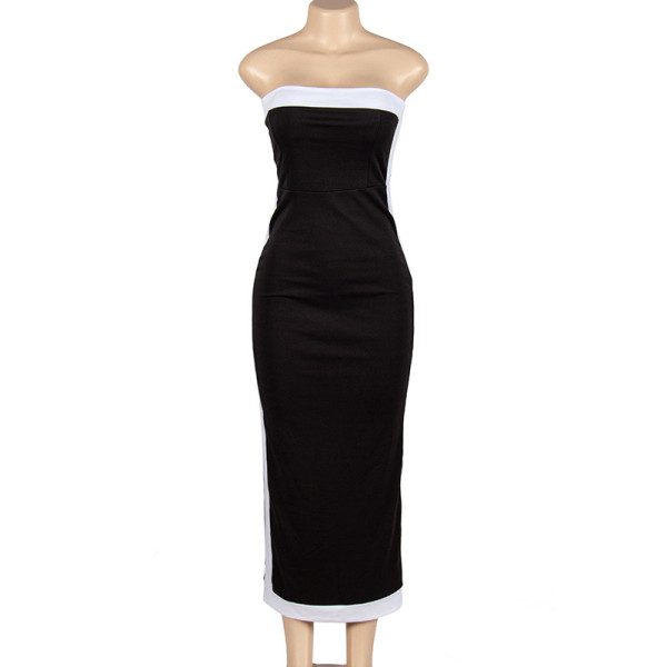 Sleeveless patchwork bra and buttocks long high waisted dress