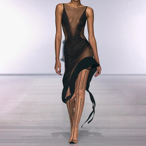 Perspective slim fit irregular sleeveless dress
