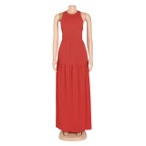 Women's dress with suspender and sleeveless sexy leaky back long skirt
