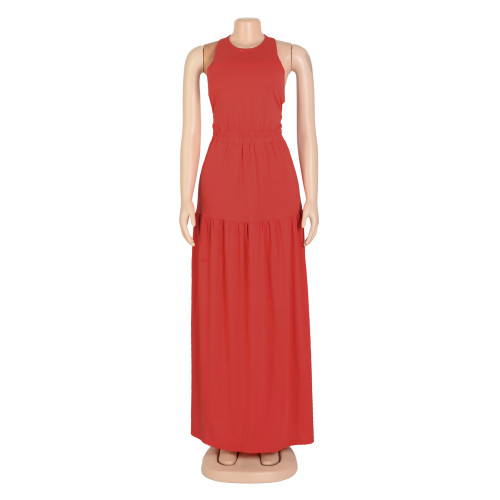 Women's dress with suspender and sleeveless sexy leaky back long skirt