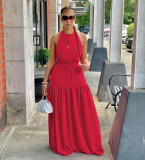 Women's dress with suspender and sleeveless sexy leaky back long skirt