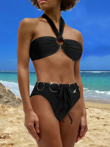 Solid color neckline swimsuit