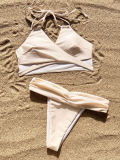 Solid color backless cross swimsuit