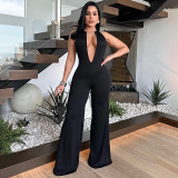 Multicolor Wave Deep V Open Back High Waist Casual Pants