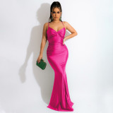 Slim fitting formal dress with suspender and tight fitting hip wrap dress