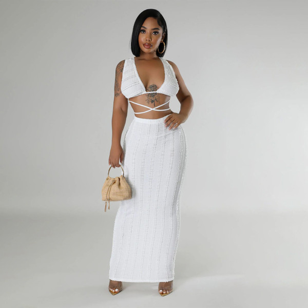 Women's lace sleeveless strapless backless skirt set