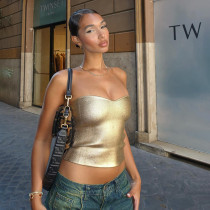 Underwear style strapless top with tight fitting waistband