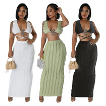 Women's lace sleeveless strapless backless skirt set Women's lace sleeveless strapless backless skirt set