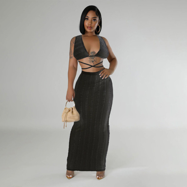 Women's lace sleeveless strapless backless skirt set