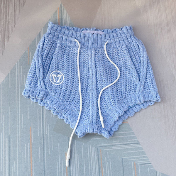Loose knit top+high waisted shorts set