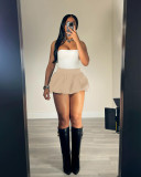 Solid color elastic waist ultra short mini pleated skirt