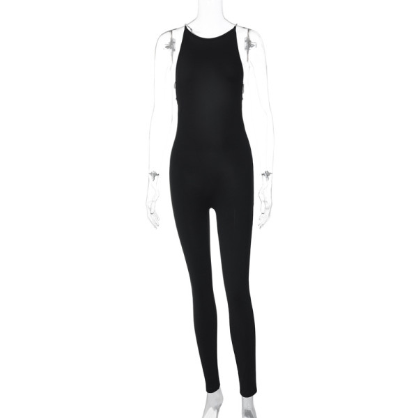 Backless slim fit solid color jumpsuit