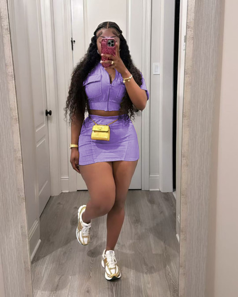 Washed patchwork cardigan short skirt set