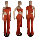 Asymmetric solid color two-piece set