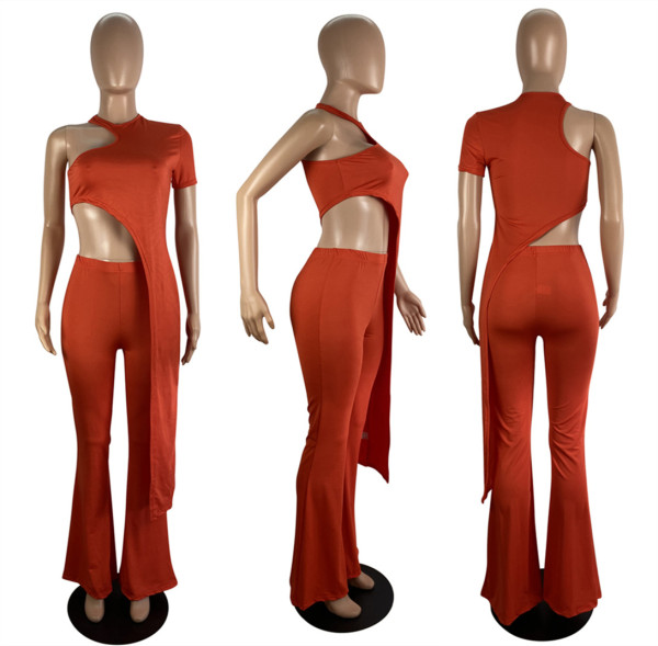Asymmetric solid color two-piece set