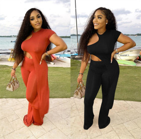 Asymmetric solid color two-piece set