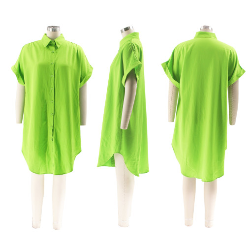 Polo collar short sleeved shirt cardigan single breasted dress