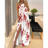 Slanted shoulder long skirt temperament sleeveless high waisted slit dress