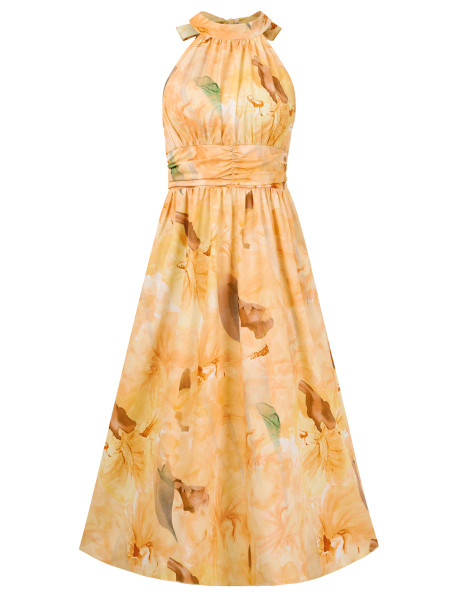 Women's printed waistband hanging neck dress