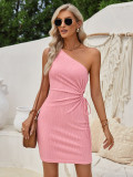 Solid color waist cut hollow sleeveless dress short skirt