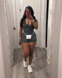 Leisure water washed jumpsuit shorts