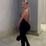 Backless slim fit solid color jumpsuit