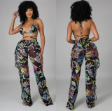 Digital printed swimsuit mesh three piece set