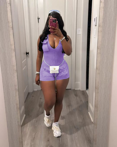Leisure water washed jumpsuit shorts