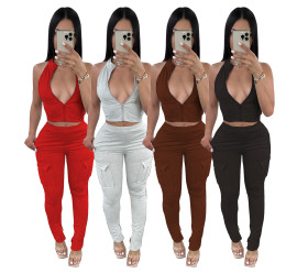 Tight zippered top with split cuffs for buttocks lifting pants set