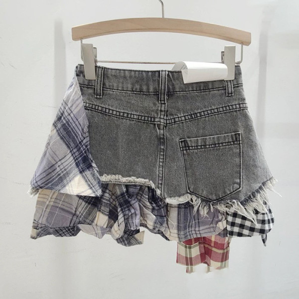 High waisted A-line denim irregular skirt