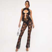 Lace hollow two-piece mesh set