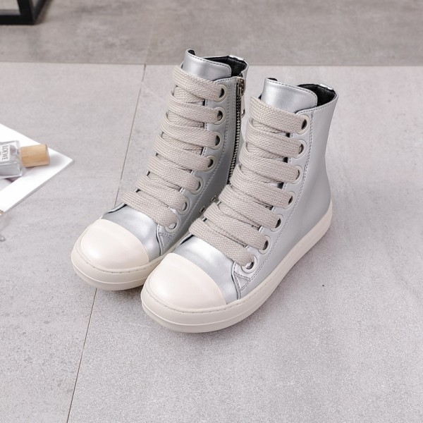 Couple's high top thick bottom lace up side zipper women's shoes