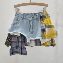High waisted A-line denim irregular skirt