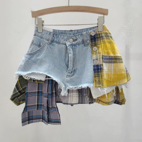 High waisted A-line denim irregular skirt