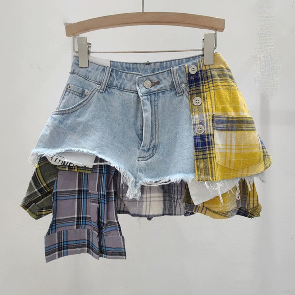 High waisted A-line denim irregular skirt