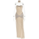Bra less backless patchwork fishtail dress long skirt