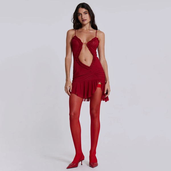 Sleeveless camisole mesh navel exposed high waisted slim fit dress