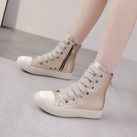 Couple's high top thick bottom lace up side zipper women's shoes